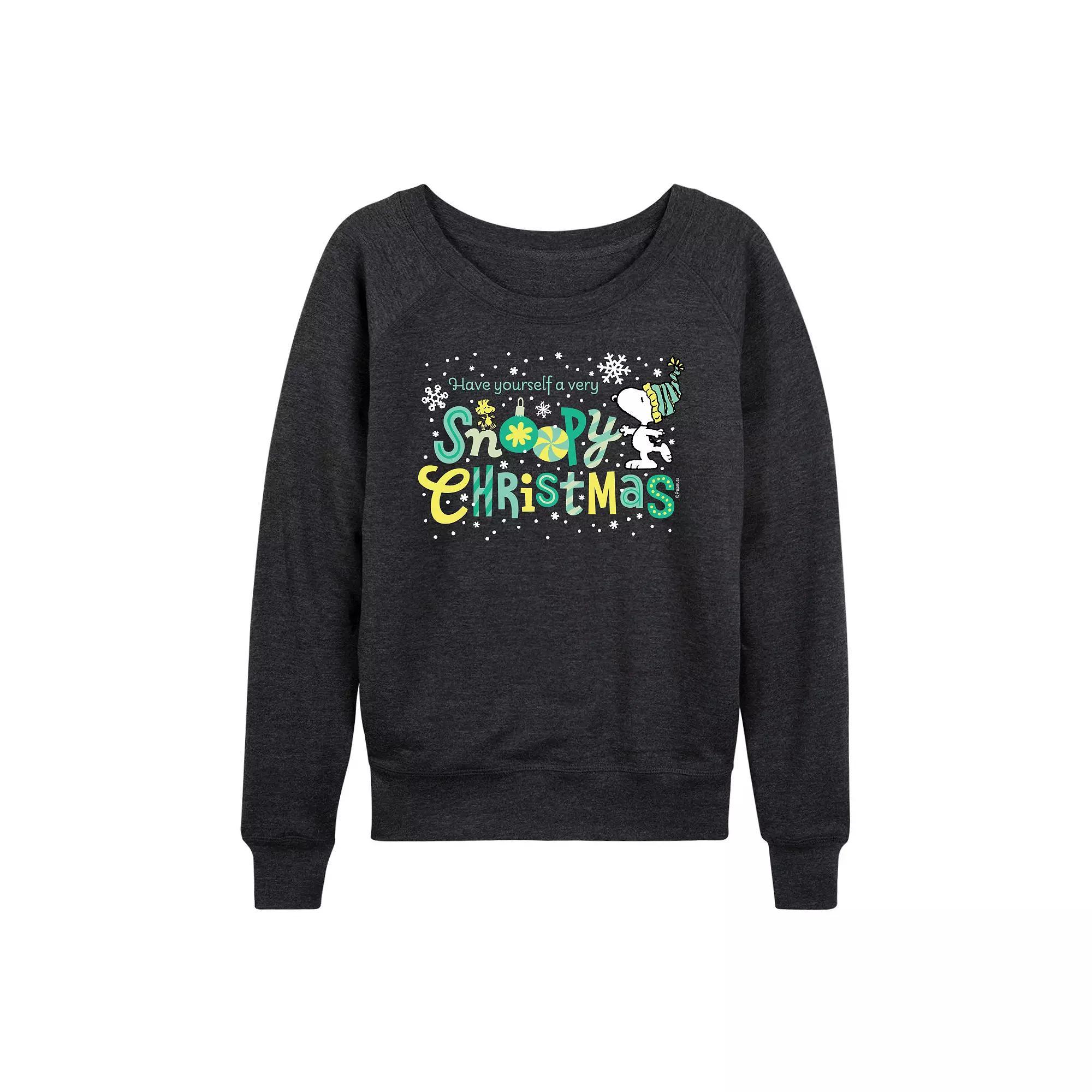 Women's Peanuts Snoopy Christmas French Terry Long Sleeve Tee, Size: XL, Heather Grey Product Image