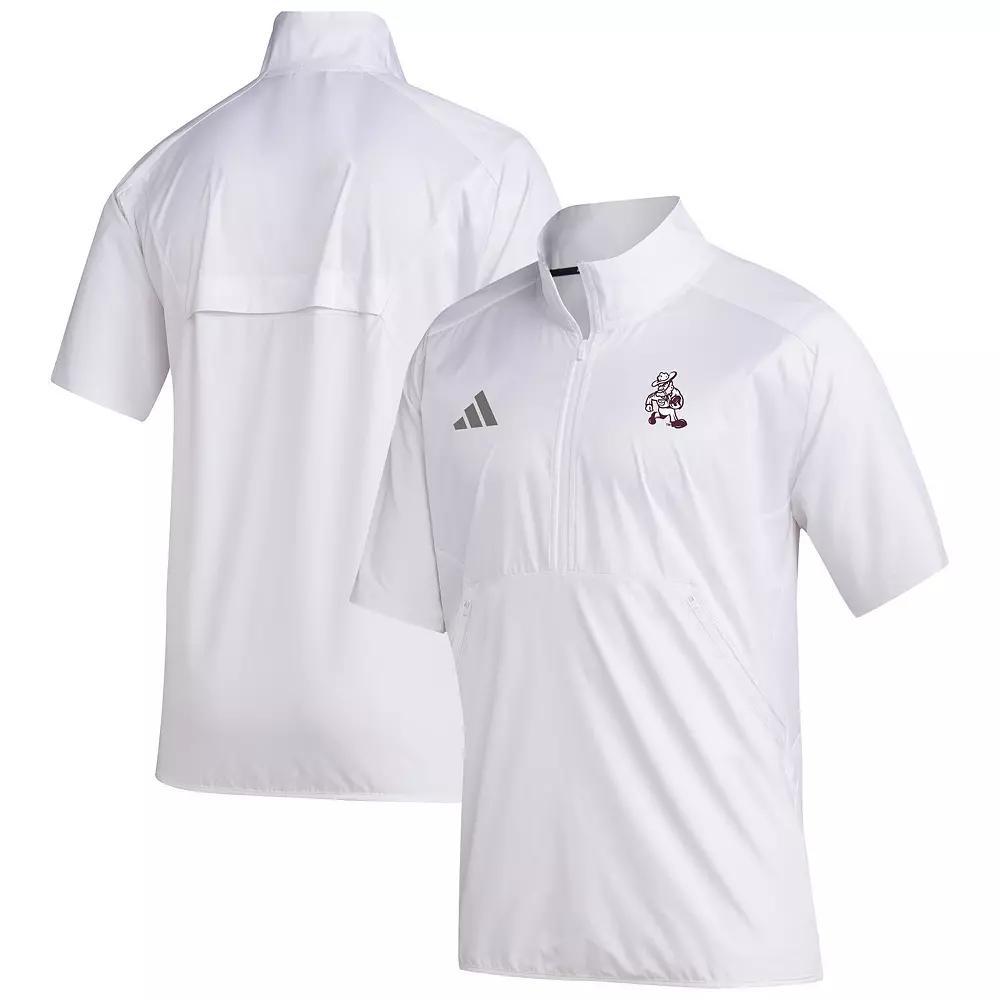 Men's adidas  White Texas A&M Aggies Ol' Sarge Sideline Short Sleeve Quarter-Zip Pullover Top, Size: Medium Product Image