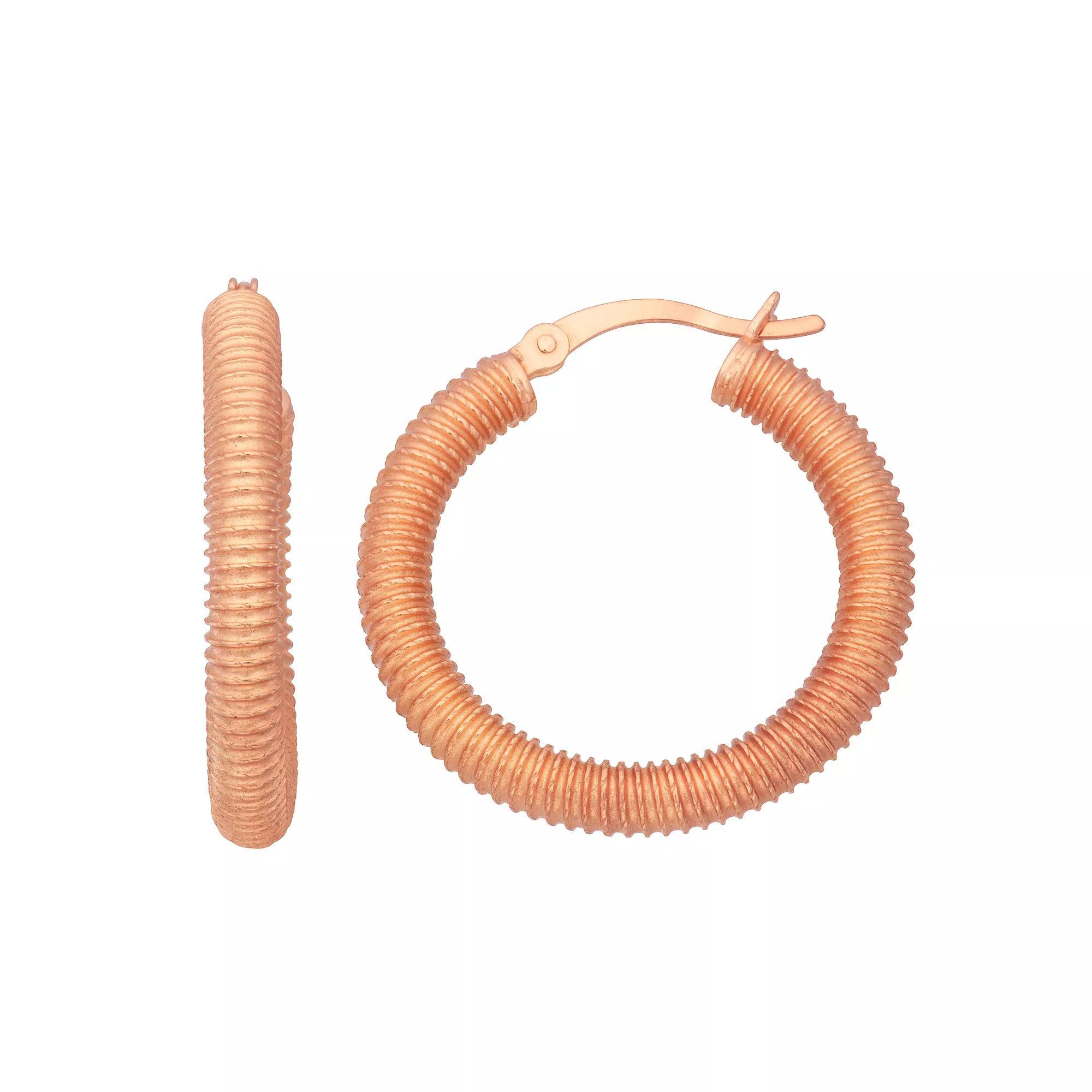 Sterling Silver Textured Hoop Earrings, Women's, Pink Tone Product Image