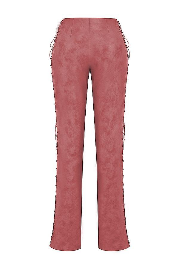 Drew Warm Pink Vegan Leather Lace Up Trousers Product Image