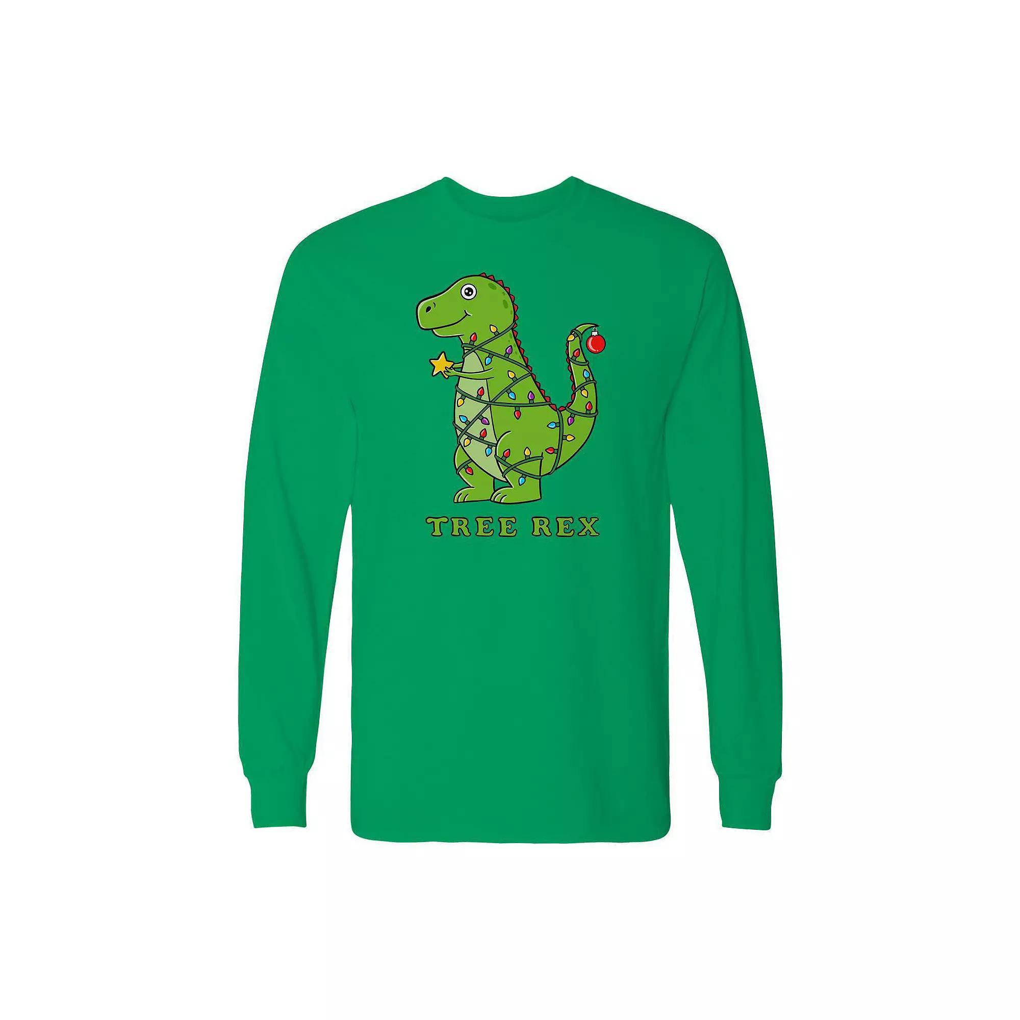 Men's Dinosaur Christmas Long Sleeve Graphic Tee, Size: Small, White Product Image