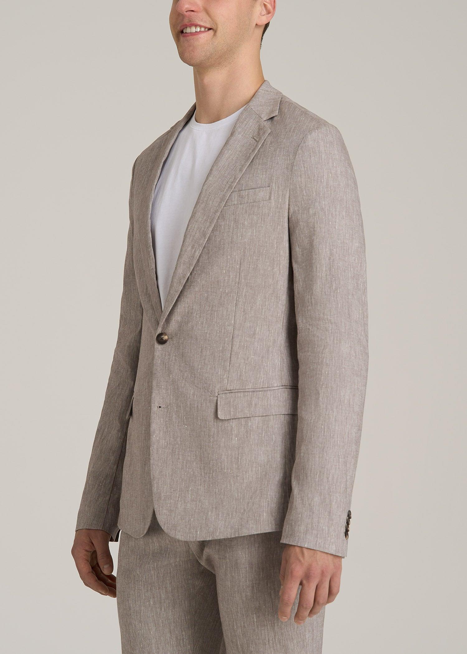 Stretch Linen Blazer for Tall Men in Brown Linen Product Image