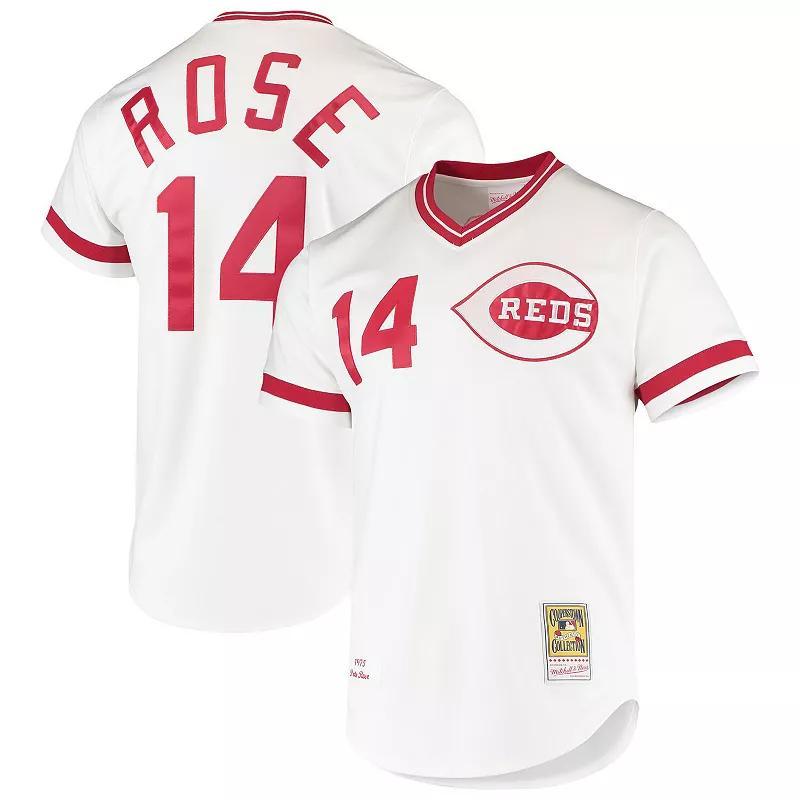 Mens Mitchell & Ness Pete Rose White Cincinnati Reds Cooperstown Collection Authentic Jersey Product Image