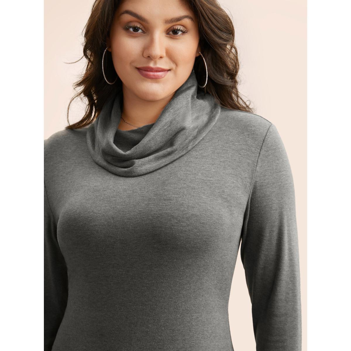 Plus Size Solid Turtleneck High Stretch Dress DimGray Women Casual Non Turtleneck Long Sleeve Curvy BloomChic 14-16/1X Product Image