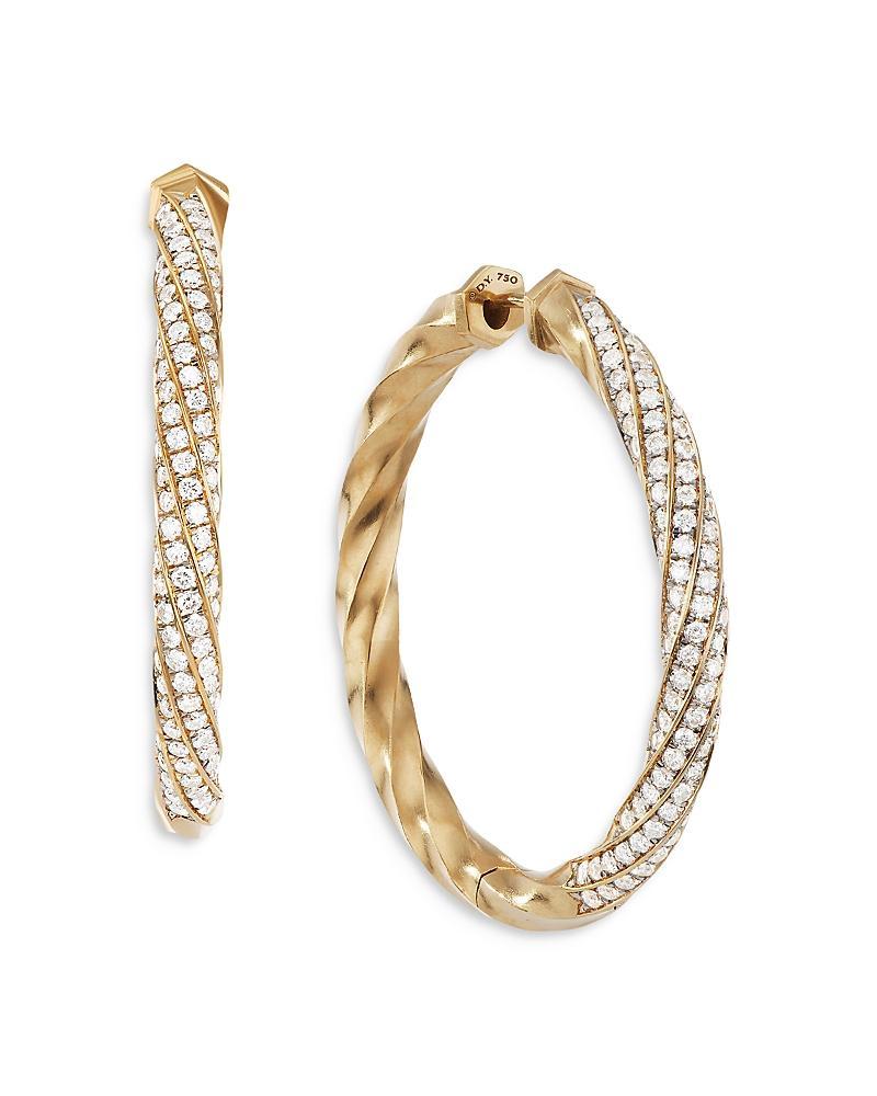 David Yurman 18K Yellow Gold Cable Edge Hoop Earrings with Diamonds Product Image