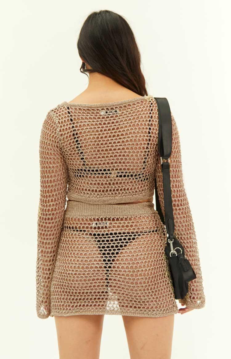 Wild Thoughts Gold Metallic Fishnet Mini Skirt Product Image