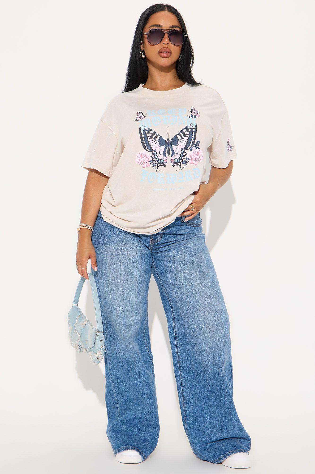 Keep Moving Forward Butterfly Washed Tee - Natural Female Product Image