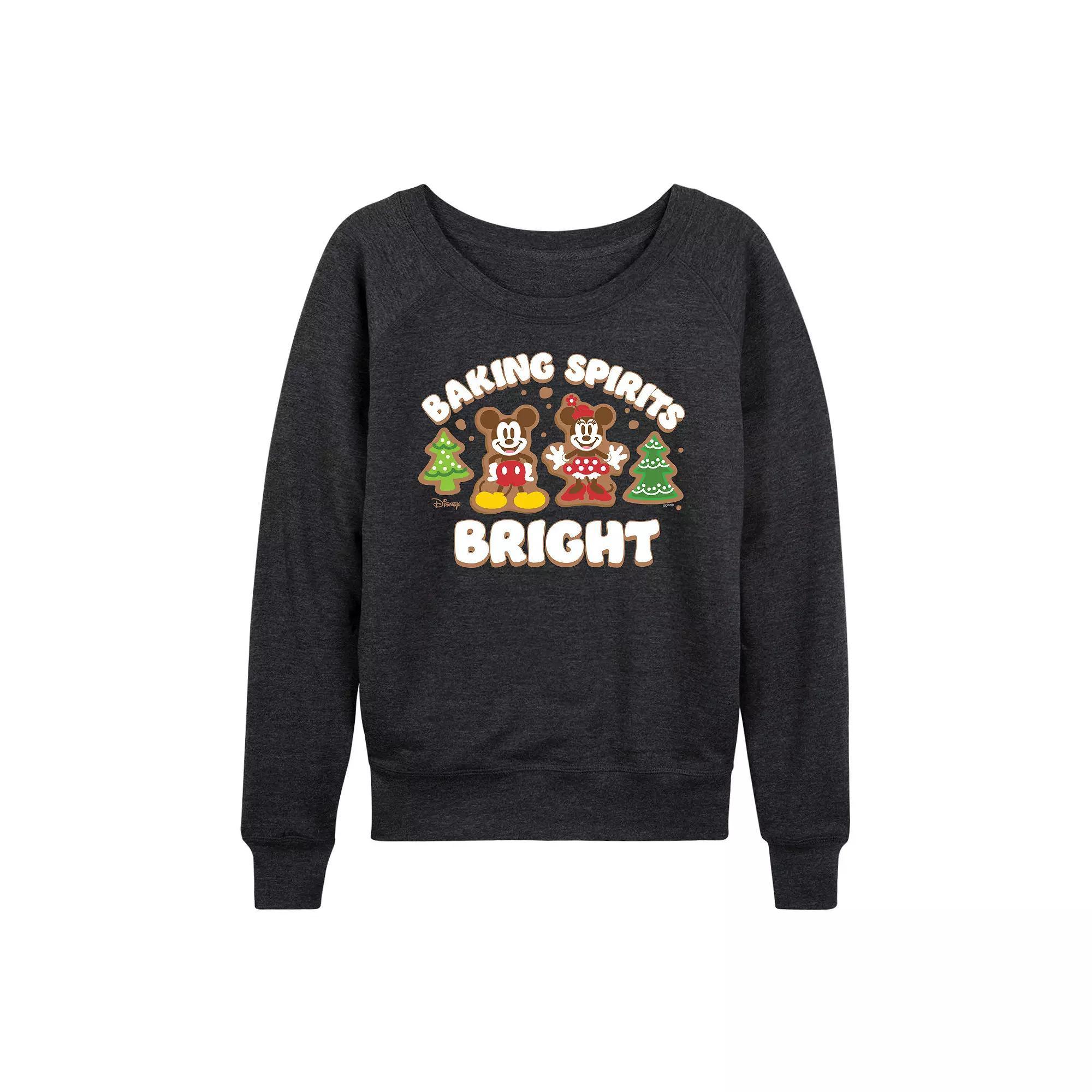 Disney's Mickey and Minnie Mouse Women's Baking Spirits Bright French Terry Long Sleeve Tee, Size: XL, Grey Green Product Image