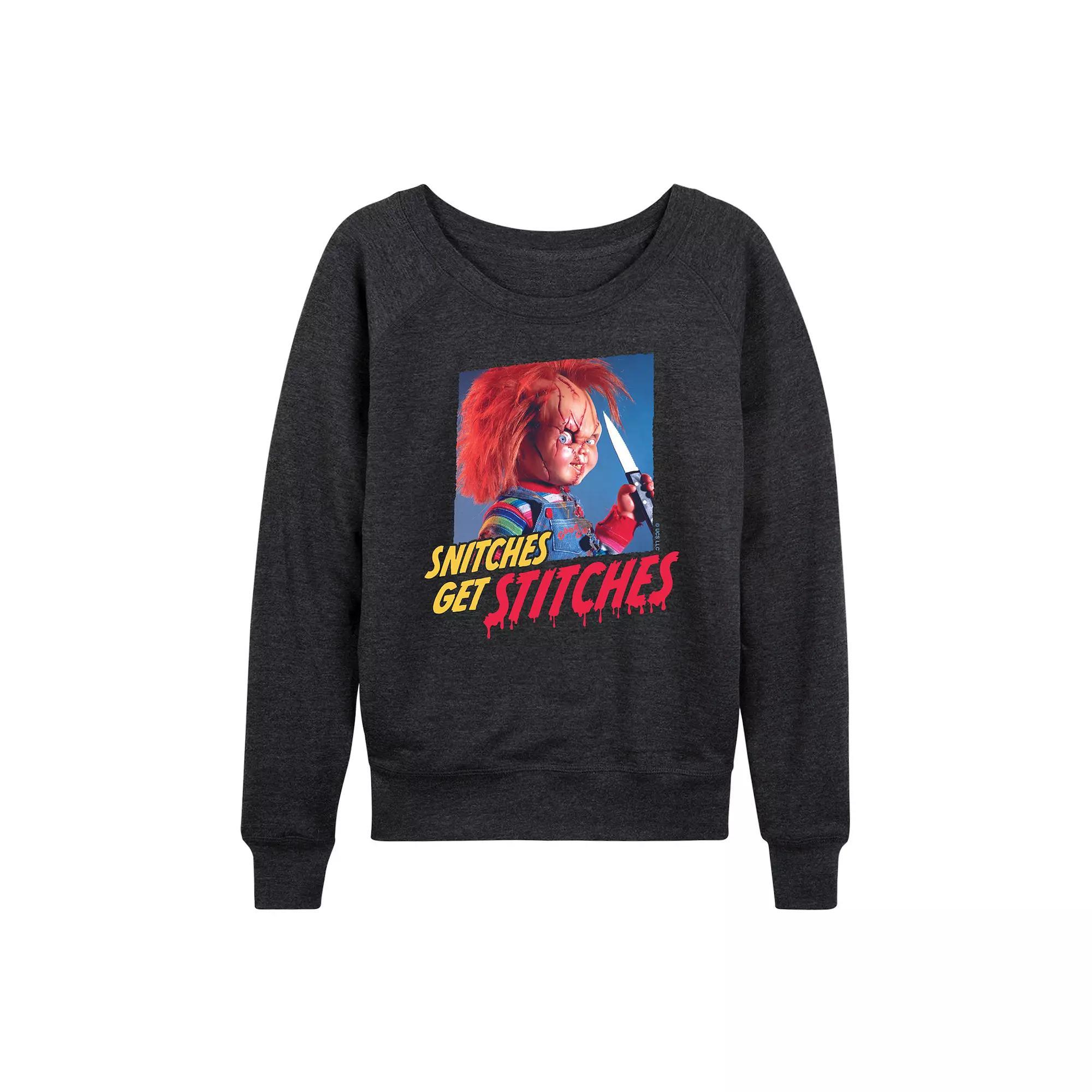 Womens Chucky Snitches Get Stitches French Terry Long Sleeve Tee Heather Grey Product Image