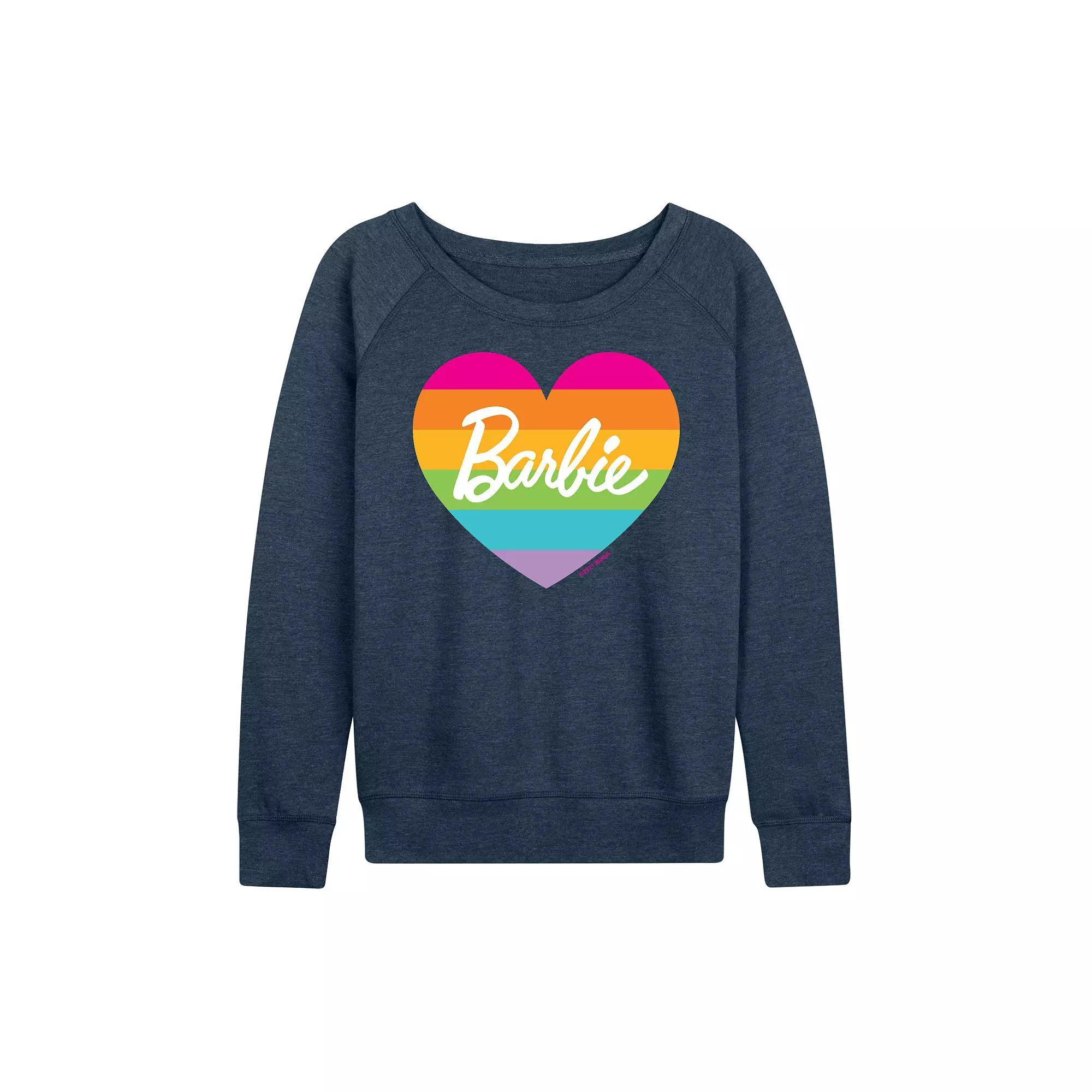Womens Barbie Pride Rainbow Heart French Terry Long Sleeve Tee, Girls Grey Indigo Product Image