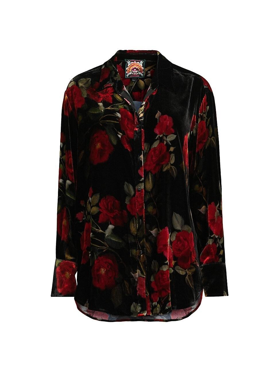 Womens Rosana Floral Velvet Button-Front Shirt Product Image