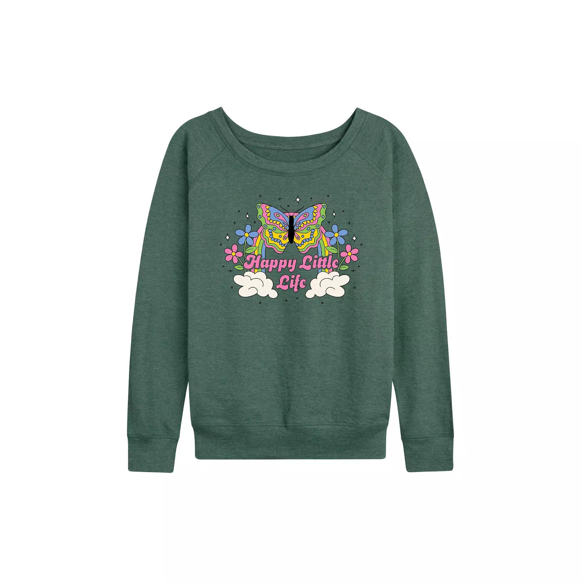 Womens Happy Little Life French Terry Long Sleeve Tee Grey Green Product Image