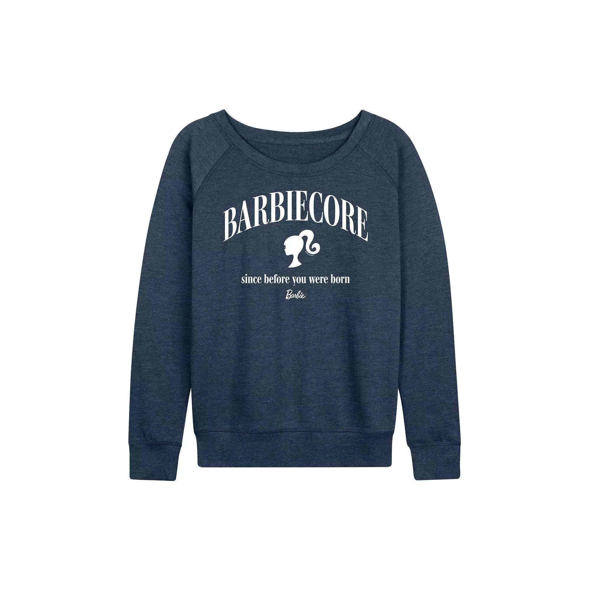 Womens Barbie Since Before You Were Born French Terry Long Sleeve Tee, Girls Grey Indigo Product Image