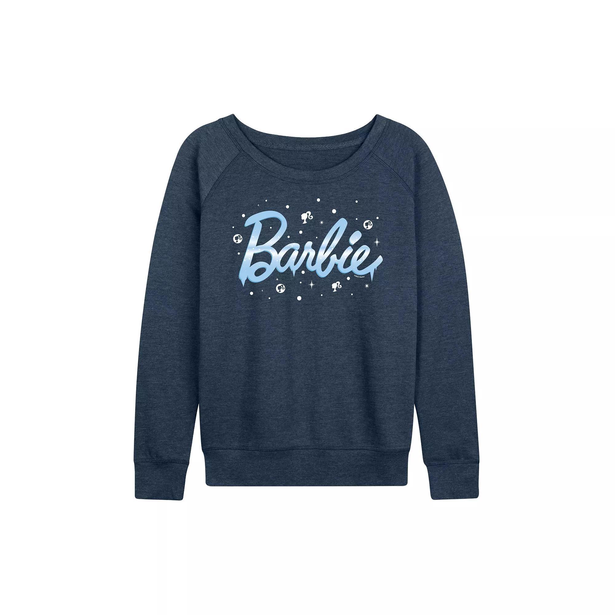 Womens Barbie Icy Logo French Terry Long Sleeve Tee, Girls Grey Indigo Product Image