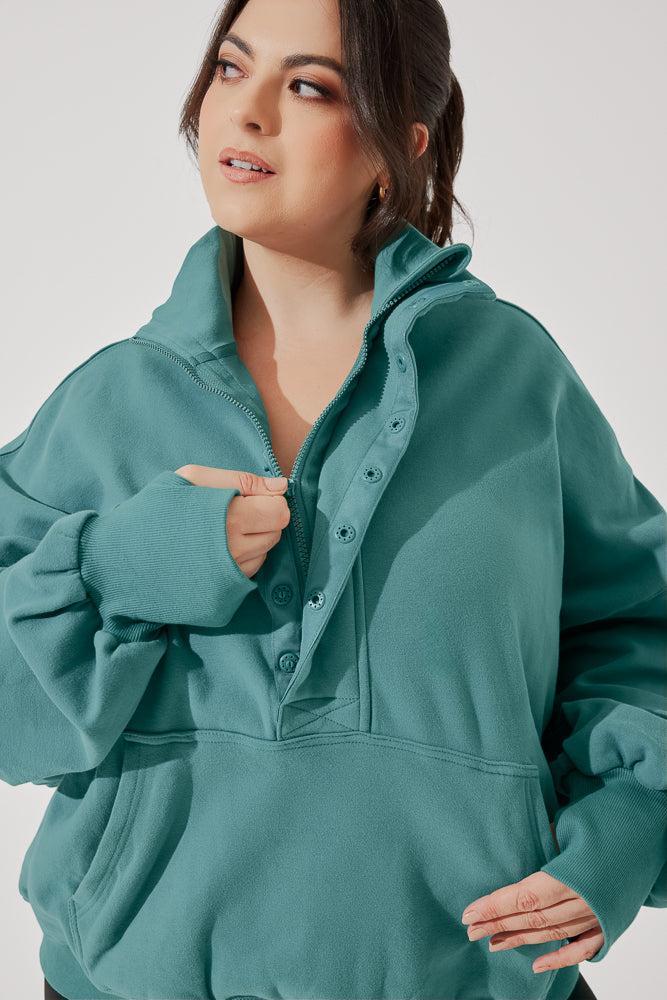 Ooey Gooey Half Zip Sweater - Turquoise Product Image