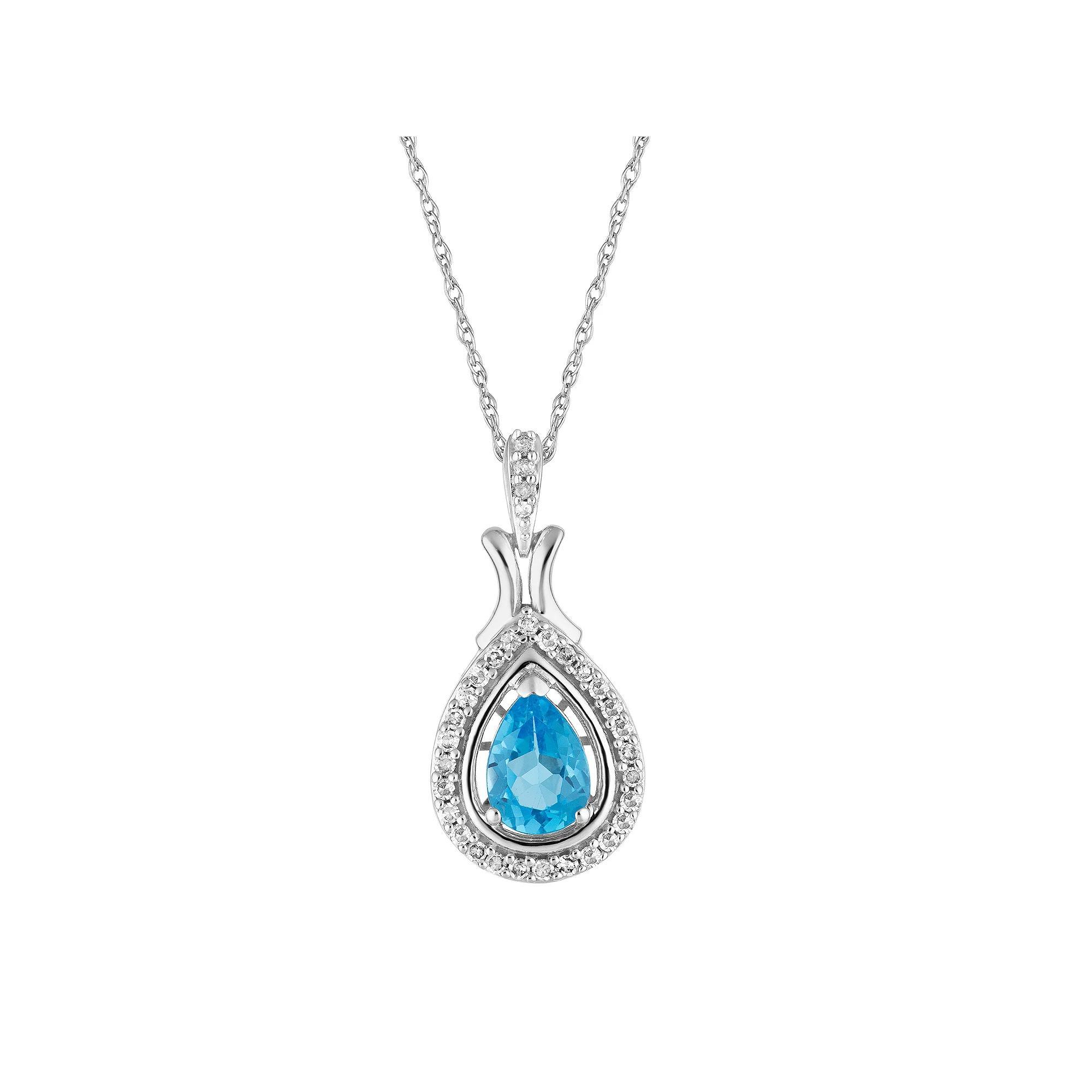 10k White Gold Swiss Blue Topaz & 1/6 Carat T.W. Diamond Teardrop Pendant Necklace, Women's, Size: 18", 10k Whgold Product Image