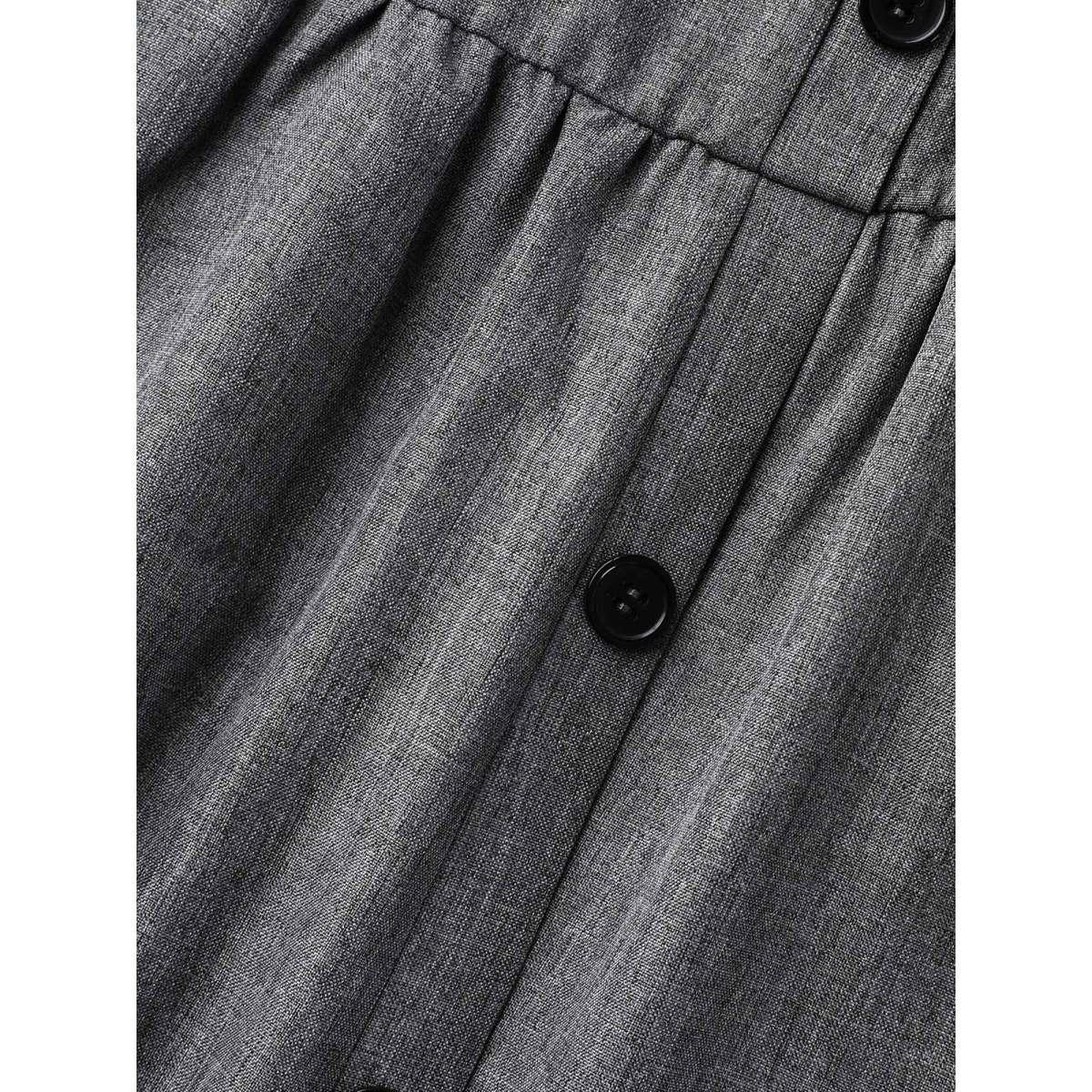 Plus Size Asymmetrical Neckline Belted Pockets Midi Dress DarkGray Women At the Office Belted Asymmetrical Neck Elbow-length sleeve Curvy BloomChic 14-16/1X Product Image
