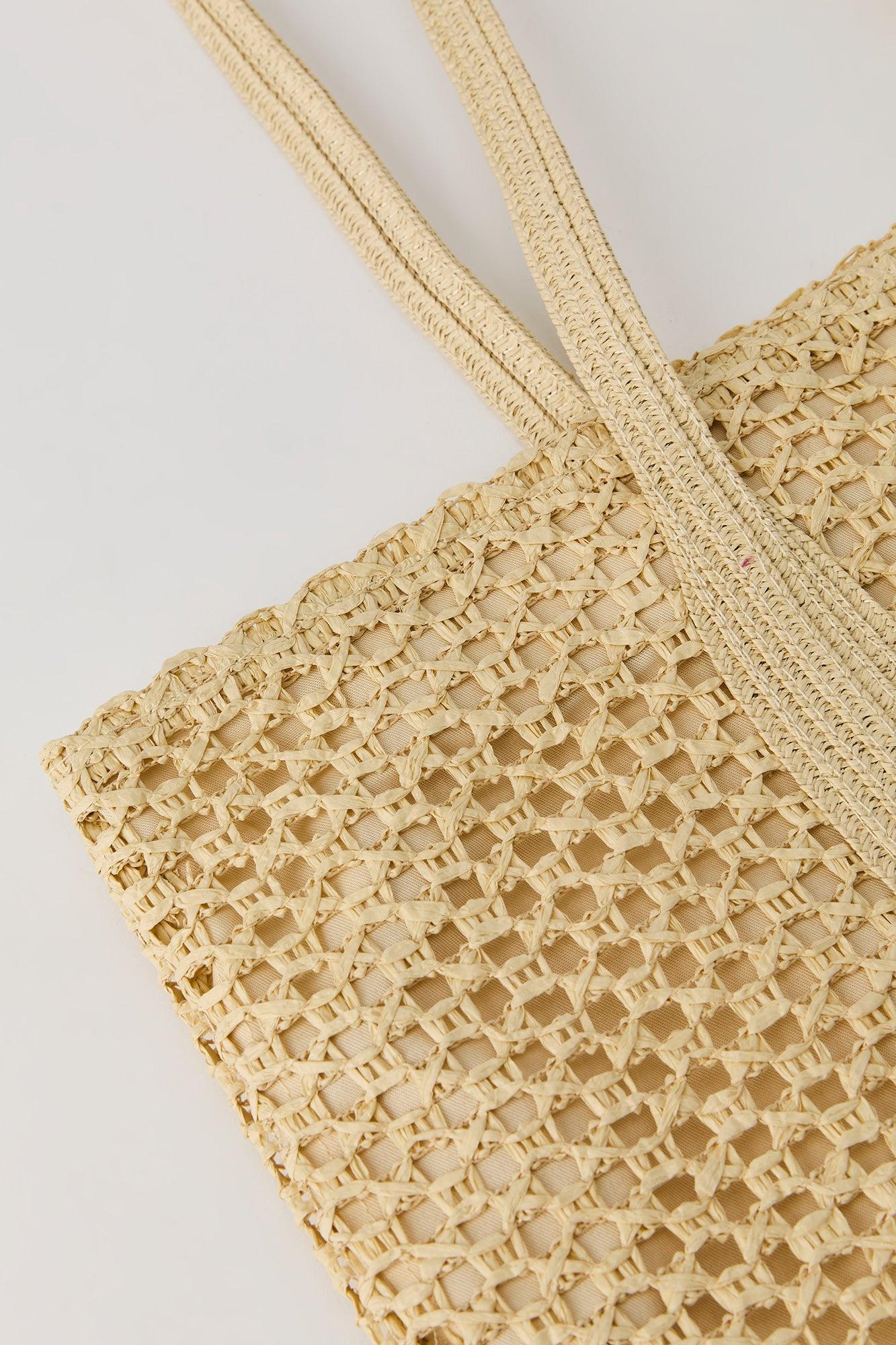 Open Weave Straw Tote Bag Female Product Image