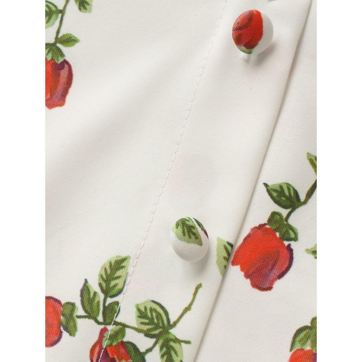Plus Size Ivory Rose Print Tie Knot Button Detail Ties Blouse Women Elegant Short sleeve V-neck Everyday Blouses BloomChic 18-20/2X Product Image