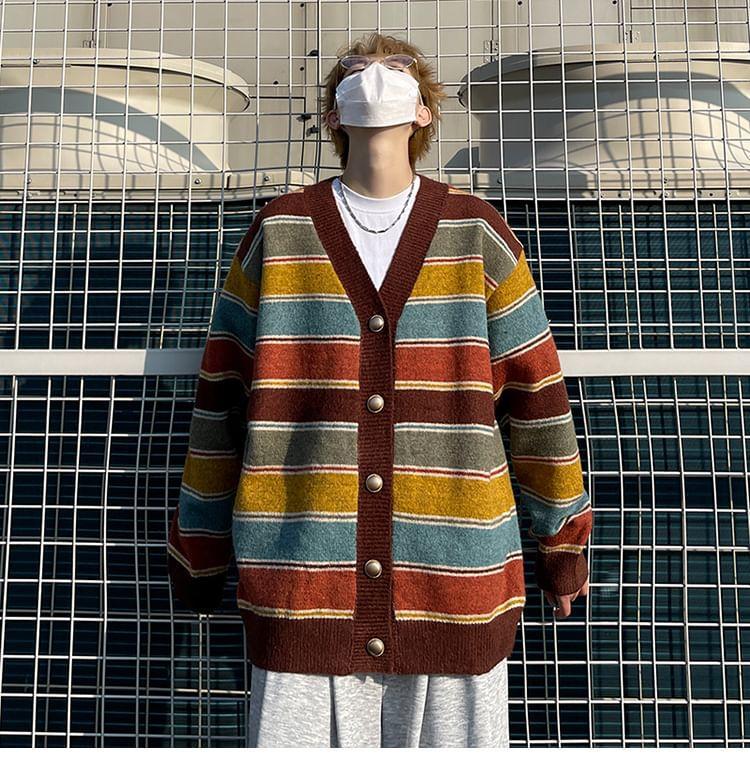 V-Neck Striped Cardigan Product Image