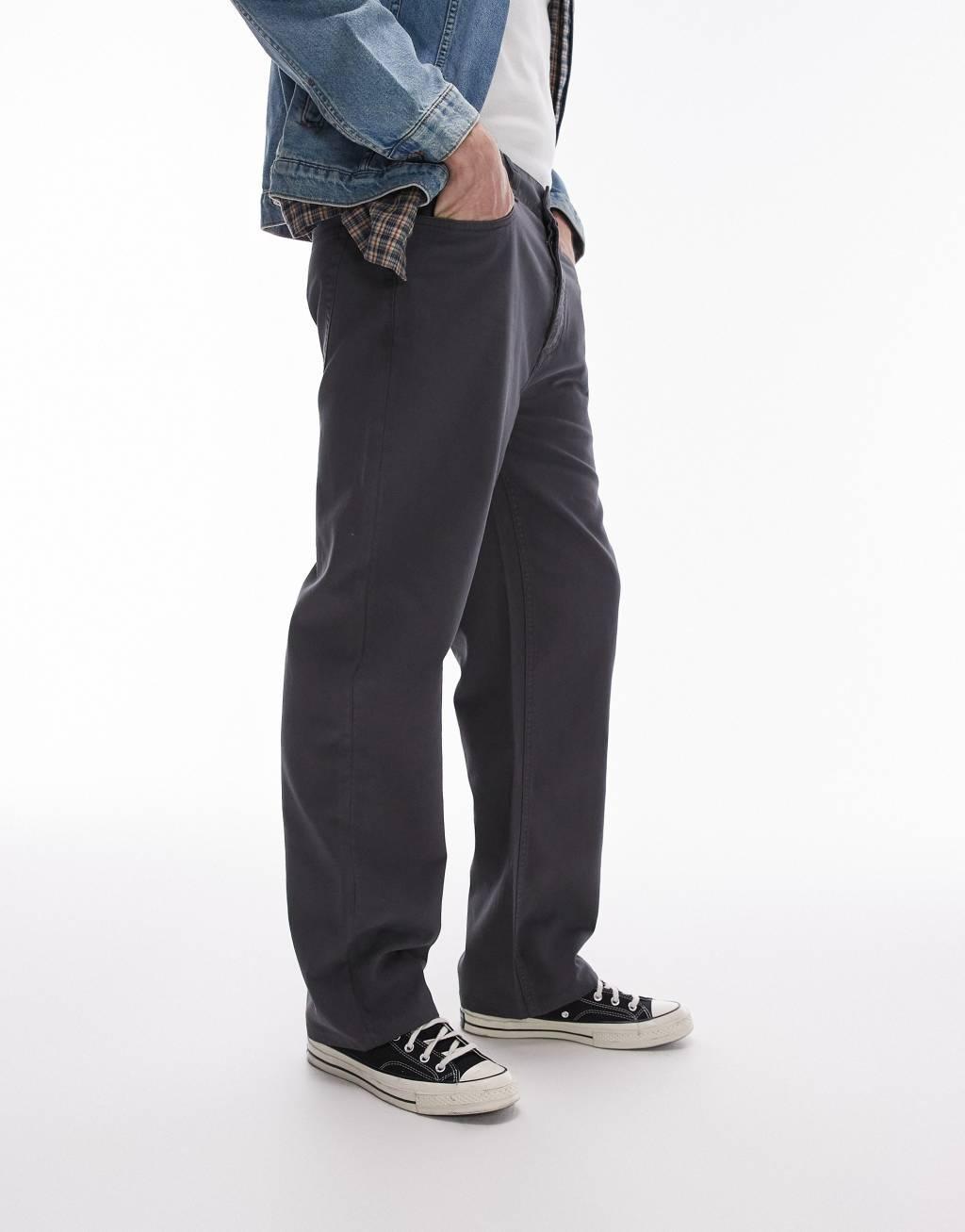 Topman straight canvas pants in charcoal Product Image