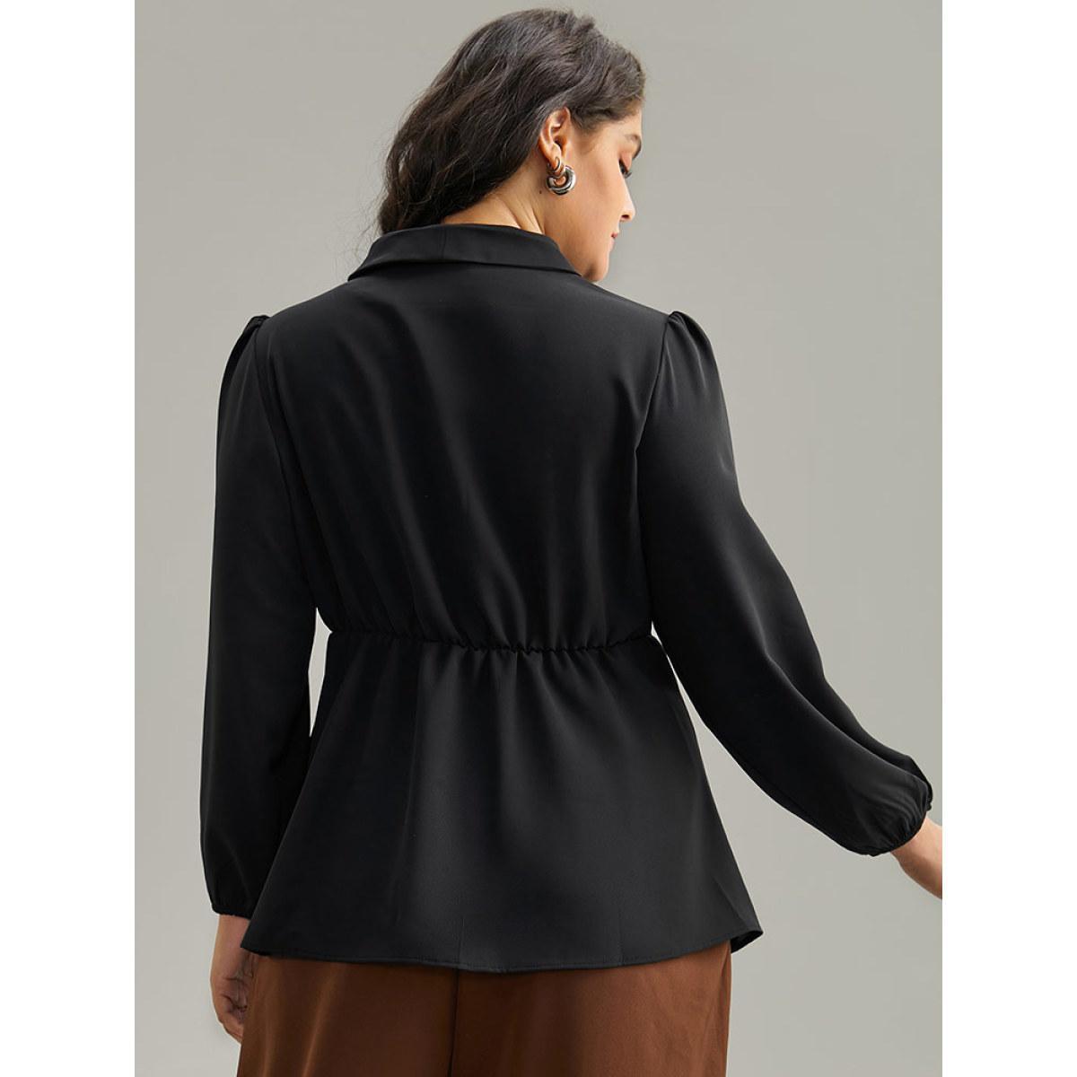 Plus Size Black Static-Free Plain Pleated Wrap Blouse Women Office Long Sleeve V-neck Dailywear Blouses BloomChic 22-24/3X Product Image