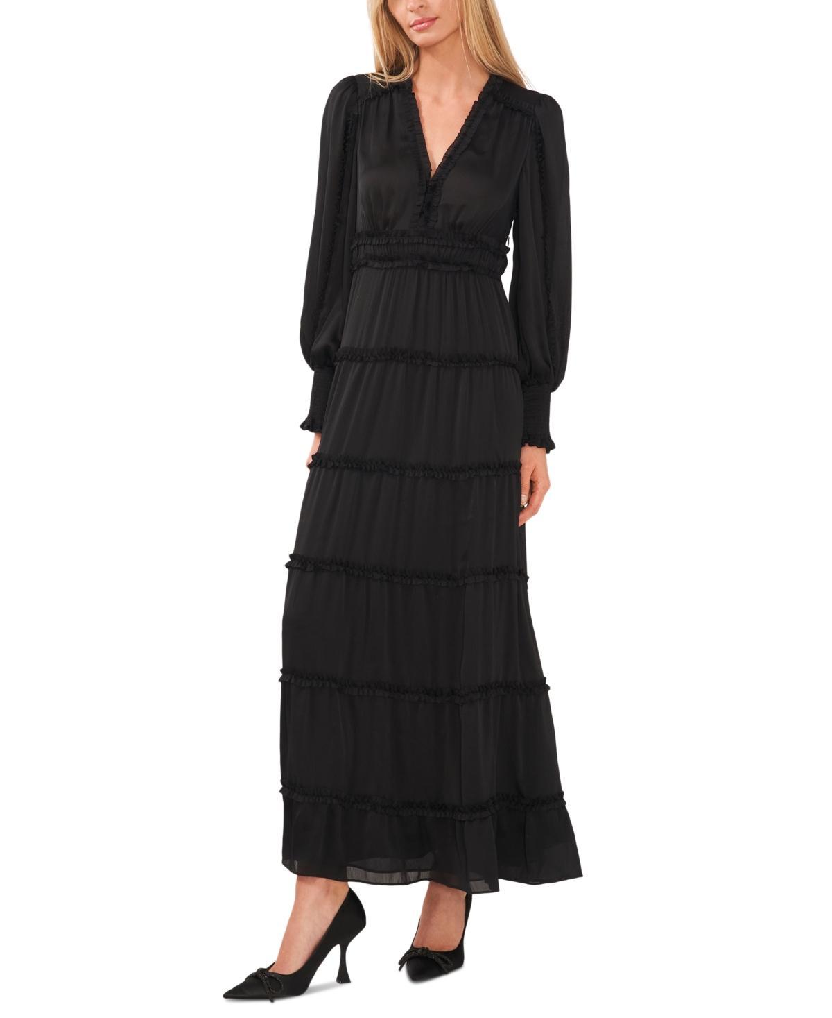 CeCe Womens Long Sleeve Plisse Ruffle Maxi Dress Product Image