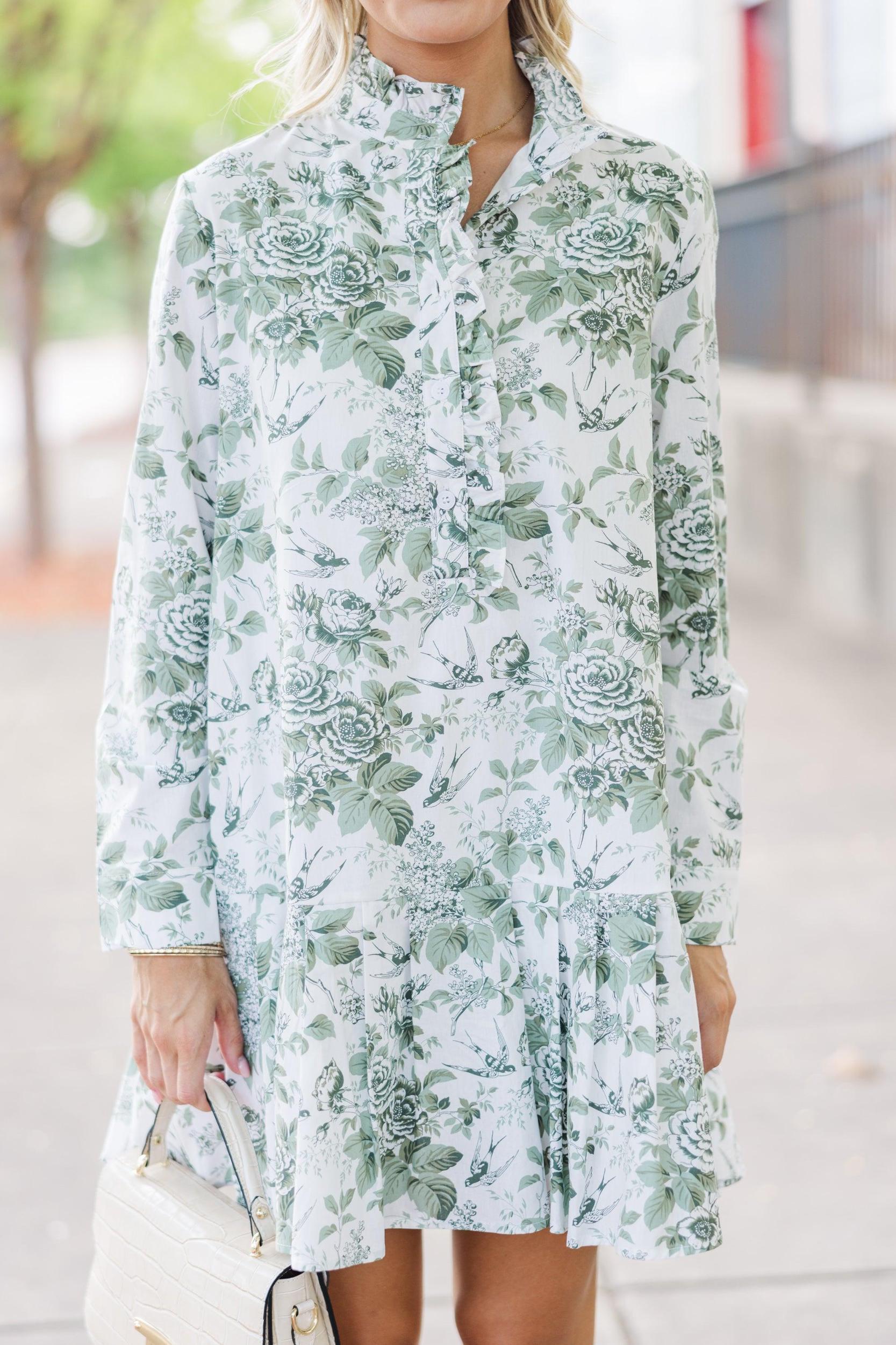 Looking For You Olive Green Toile Babydoll Dress Female Product Image