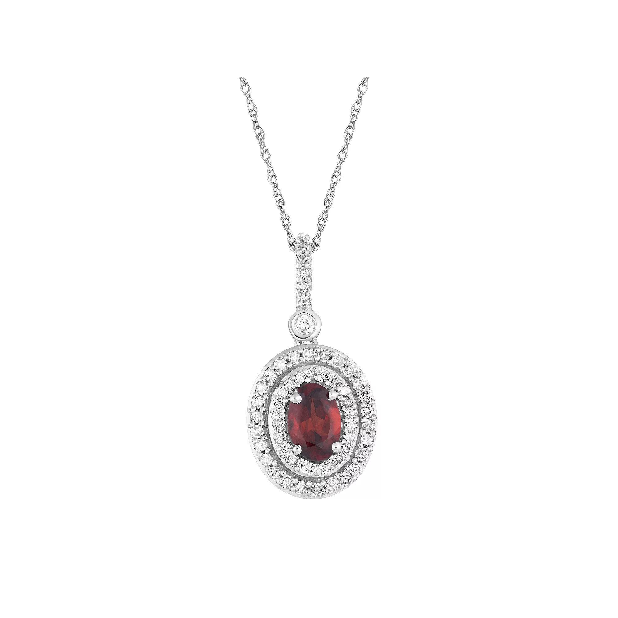 10k White Gold Garnet & 1/4 Carat T.W. Diamond Oval Halo Pendant Necklace, Women's, Size: 18", 10k Whgold Product Image