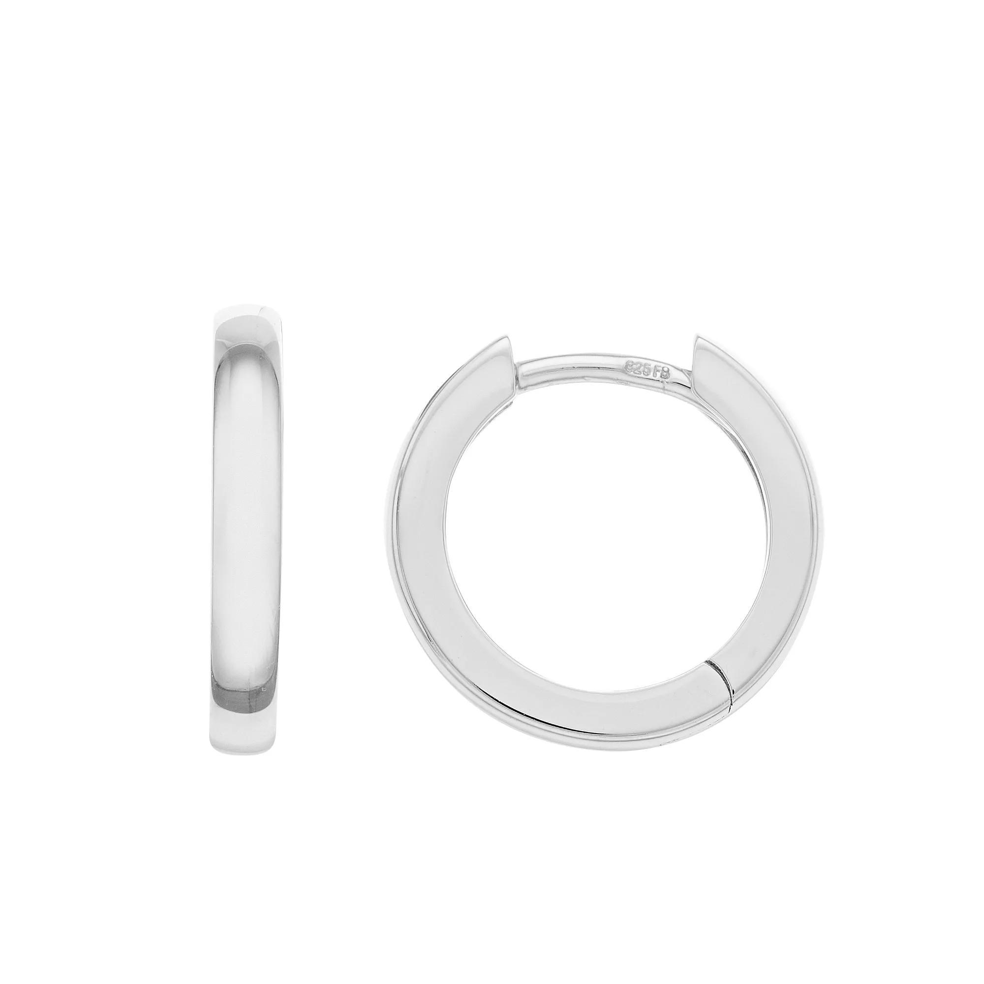 14 mm Polished Sterling Silver Huggie Hoop Earrings, Women's Product Image
