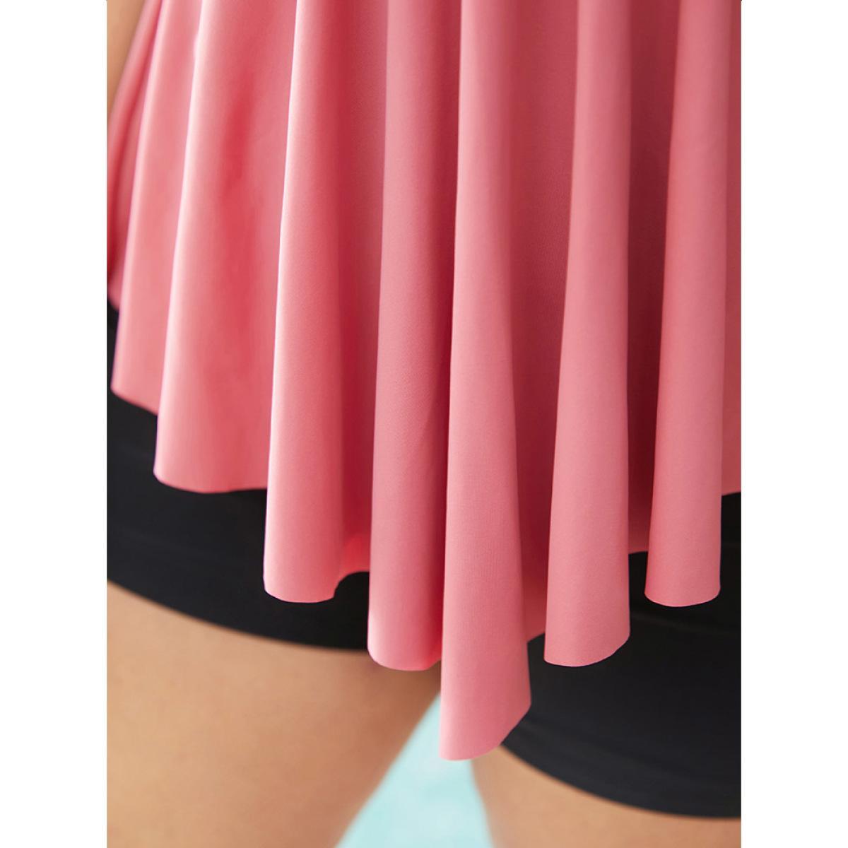 Plus Size Solid A Line Crossover Asymmetrical Hem Tankini Top Women's Swimwear Crepe Vacation Adjustable Straps High stretch Bodycon Spaghetti Strap Curve Swim Tops BloomChic 30/6X Product Image