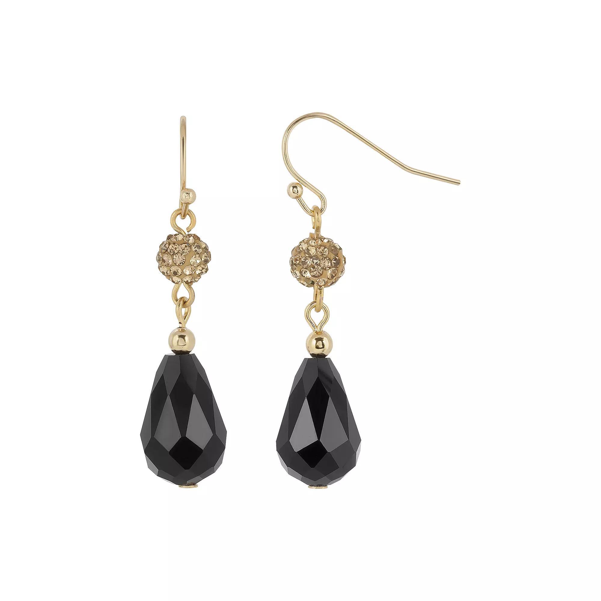 1928 Two Tone Bead Drop Earrings, Womens, Black Product Image