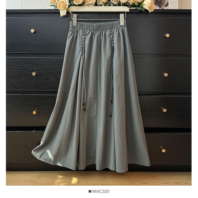 High-Waist A-Line Midi Skirt Product Image
