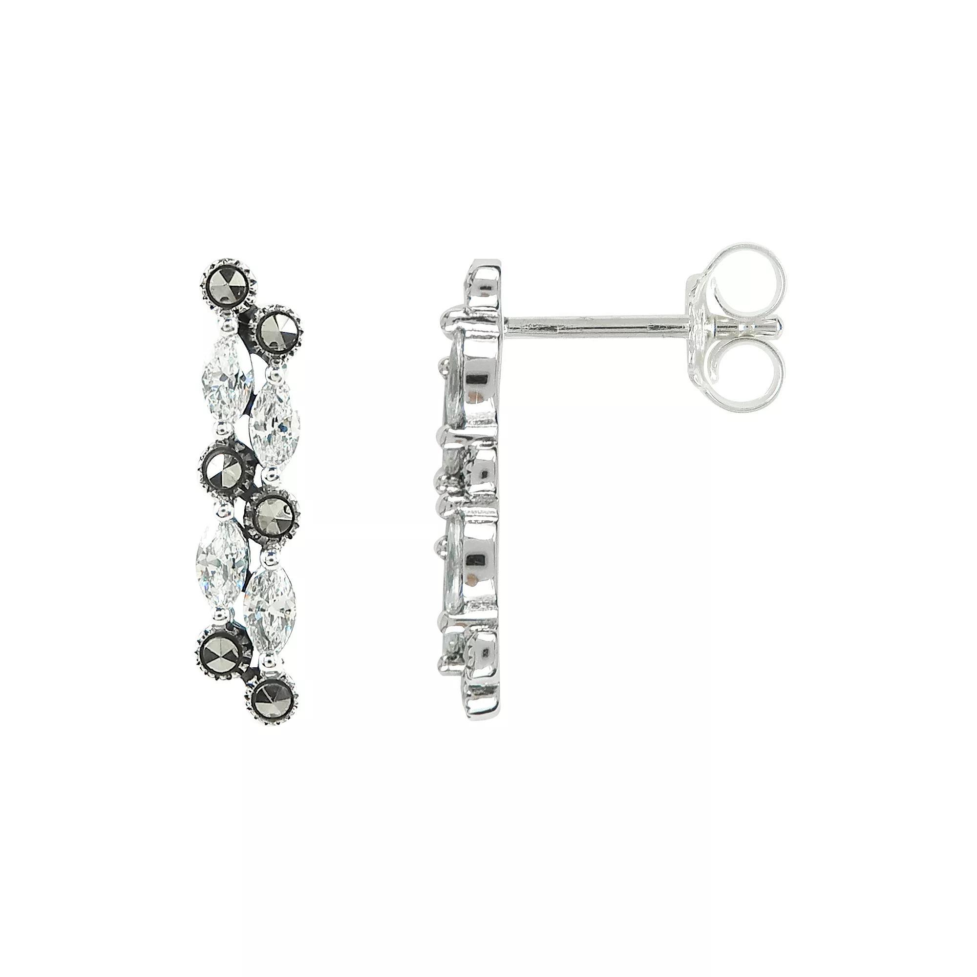 Lavish by TJM Sterling Silver Cubic Zirconia & Marcasite Waterfall Stud Earrings, Women's Product Image