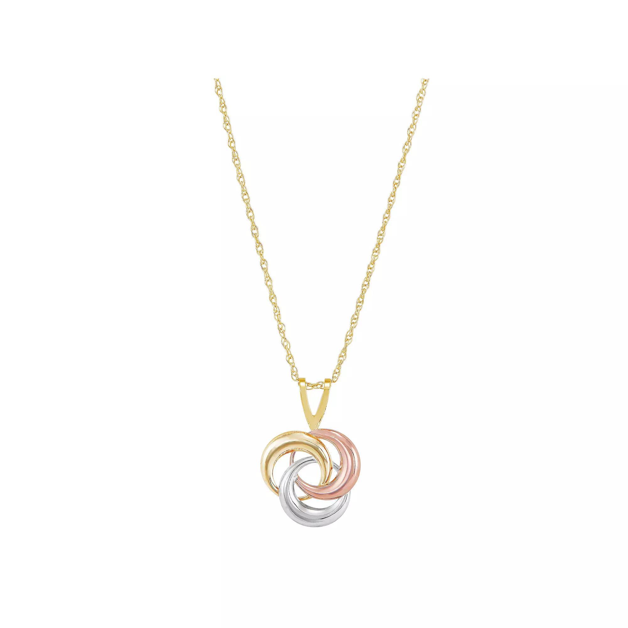 Everlasting Gold 10k Tri-Tone Gold Love Knot Drop Pendant Necklace, Womens 10k  Tone Product Image
