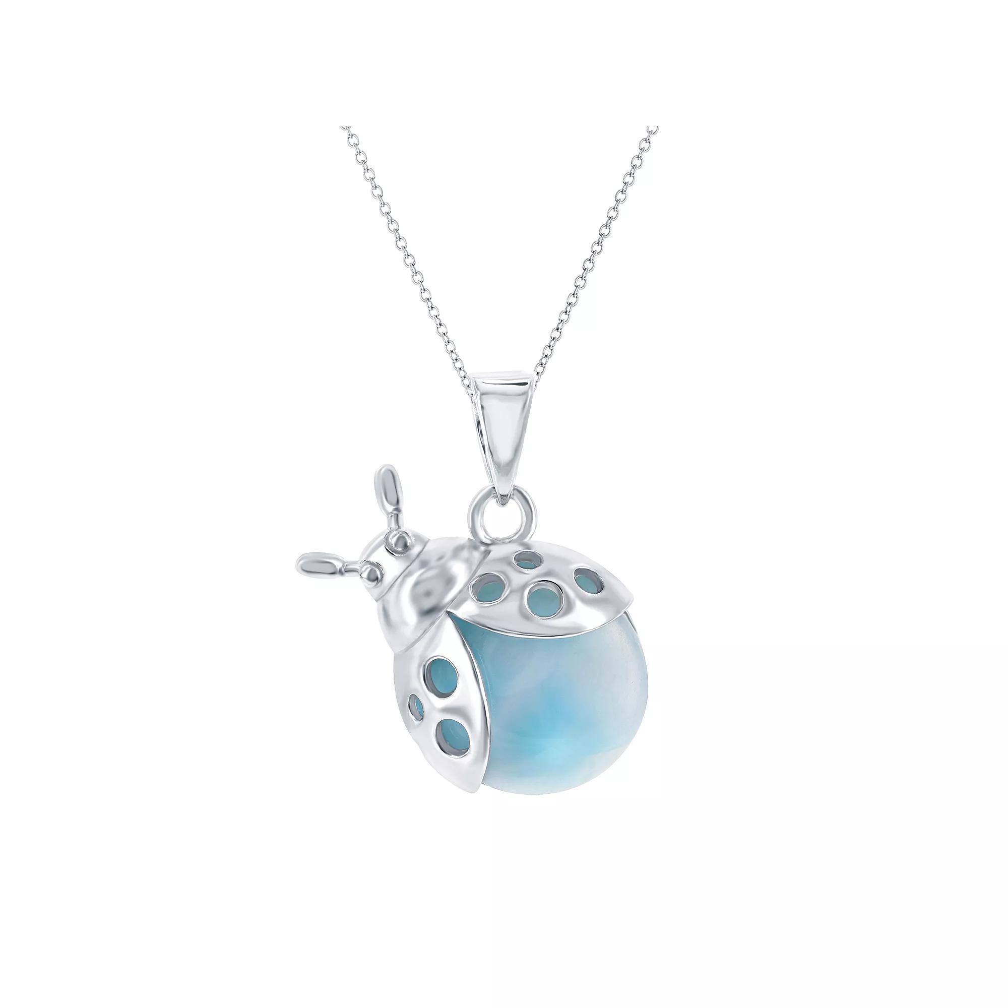 Sterling Silver Larimar Lady Bug Pendant Necklace, Women's, Size: 18", Silvertone Product Image