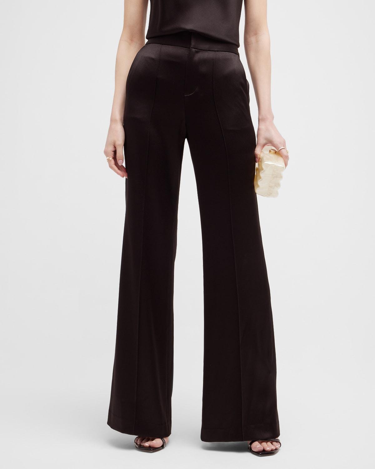 Alice and Olivia Dylan High Waisted Wide Leg Pants in Black Satin Waistband Product Image