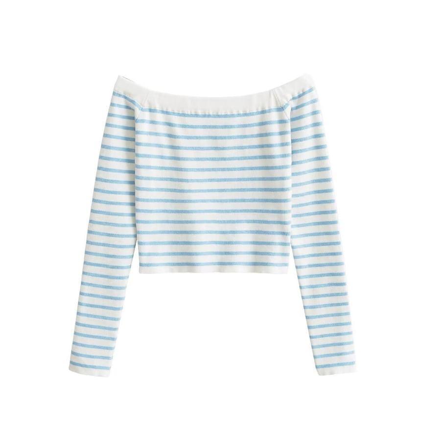 Long Sleeve Off Shoulder Striped Knit Top Product Image