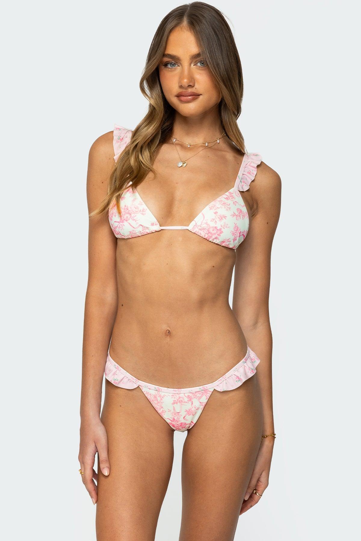 Floral Ruffle Triangle Bikini Top Product Image