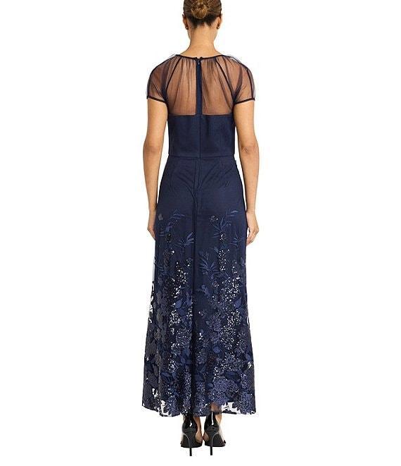 Maggy London Illusion Sweetheart Neck Draped Sequined Mesh Sheath Gown Product Image