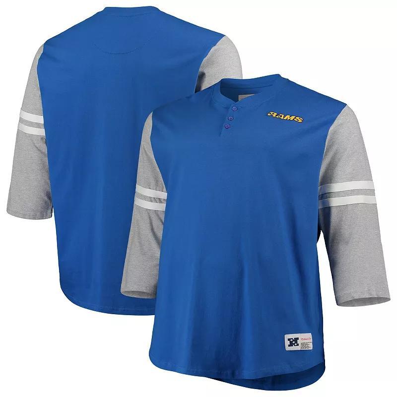 Mens Mitchell & Ness Royal Los Angeles Rams Big & Tall Henley 3/4-Sleeve T-Shirt Product Image