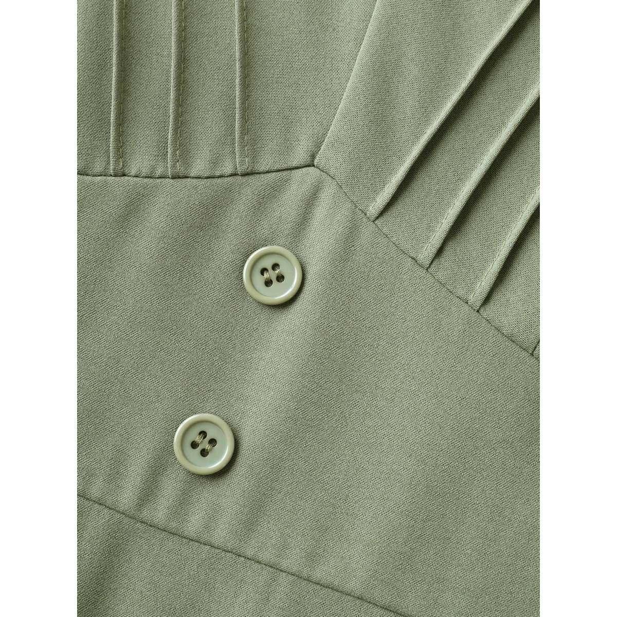 Plus Size Pleated Neckline Cinched-Waist Solid Midi Dress Greenbean Women V-neck Short sleeve Curvy BloomChic 22-24/3X Product Image