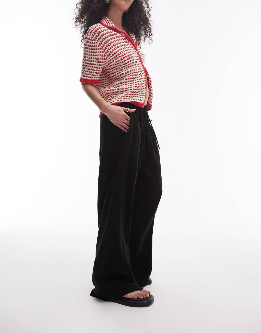 Topshop super wide natural linen blend pants in black - part of a set Product Image