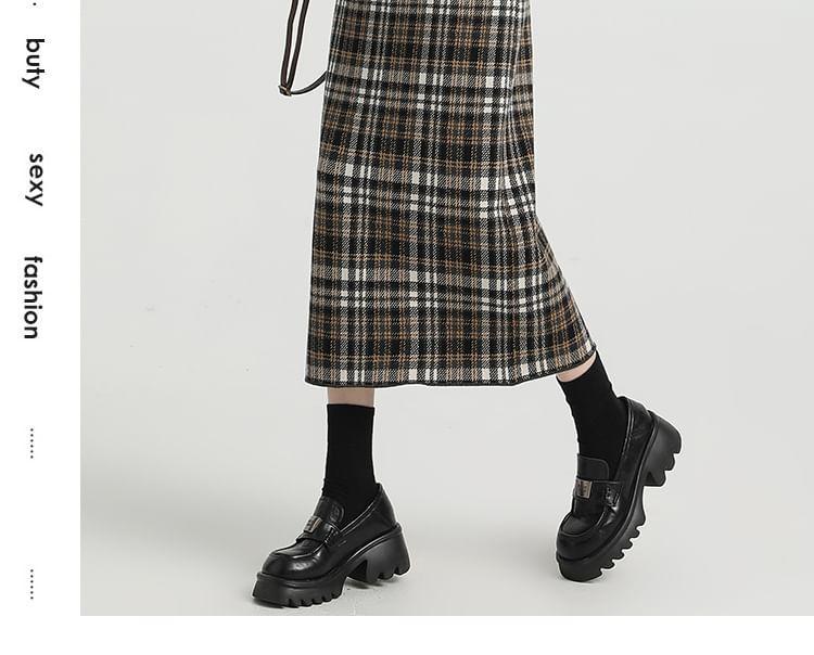 High Rise Plaid Midi Pencil Skirt Product Image