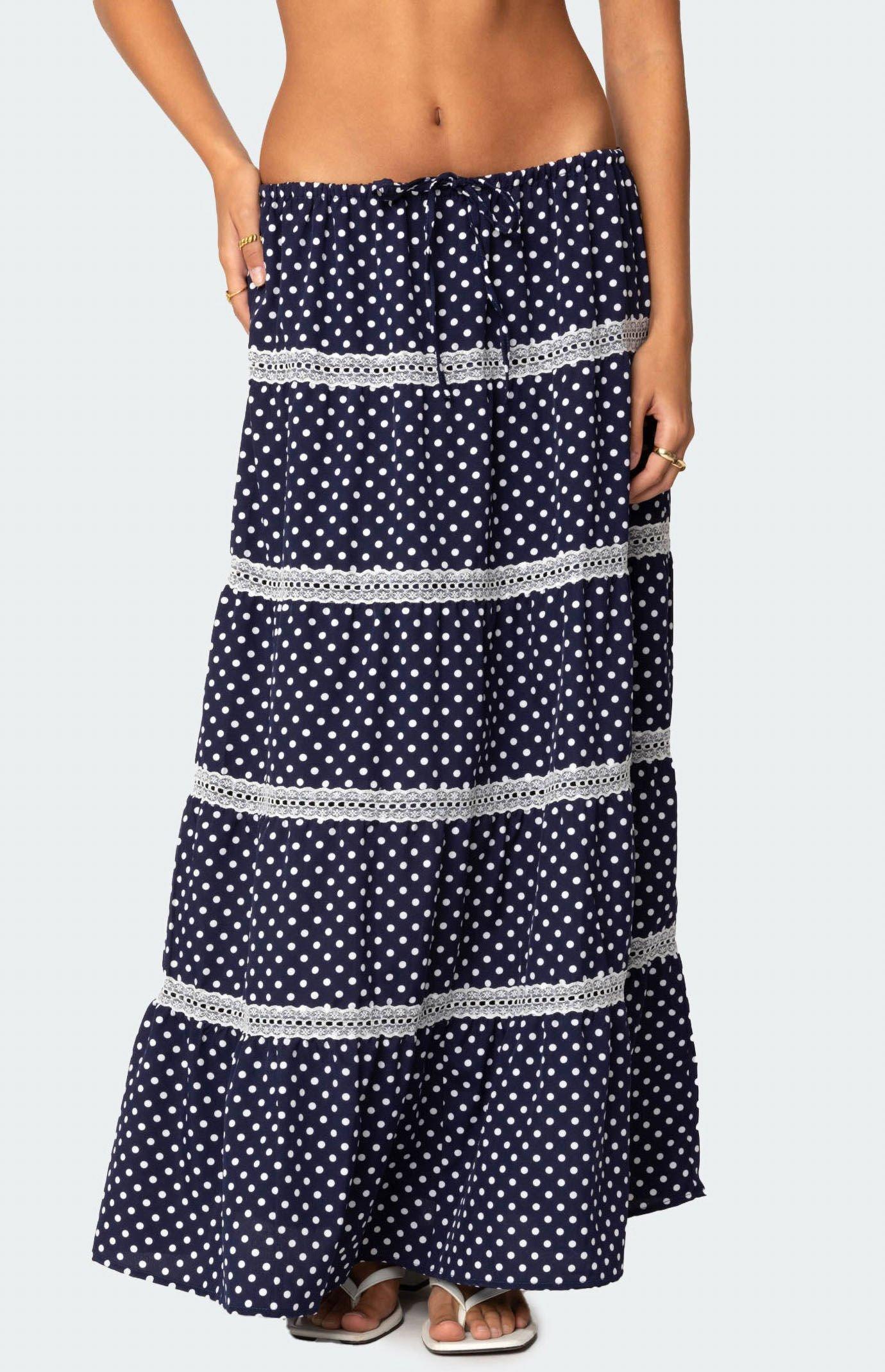 Edikted Women's Polka Dot Tiered Maxi Skirt Product Image