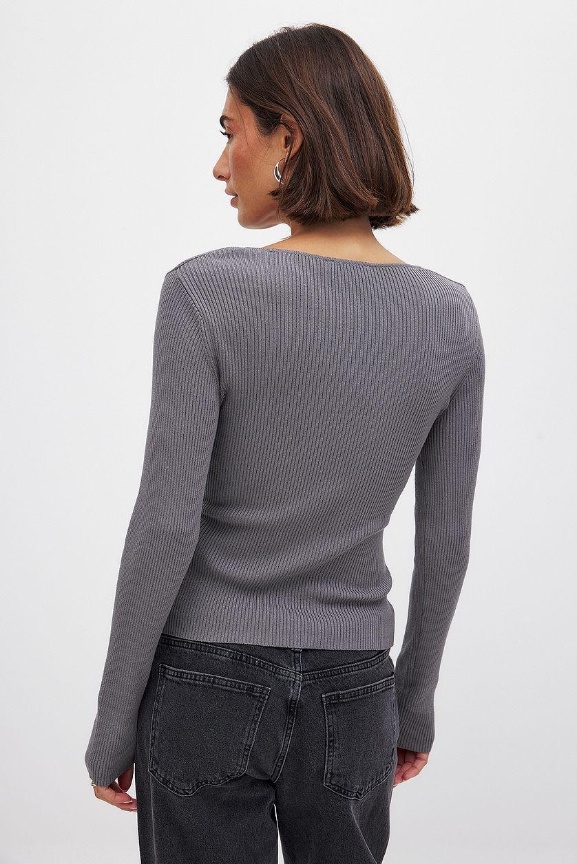 Ribbed Knitted Square Neck Top Product Image