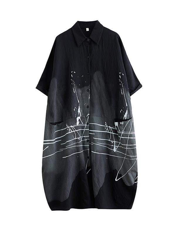 Half Sleeves Loose Printed Lapel Midi Dresses Product Image