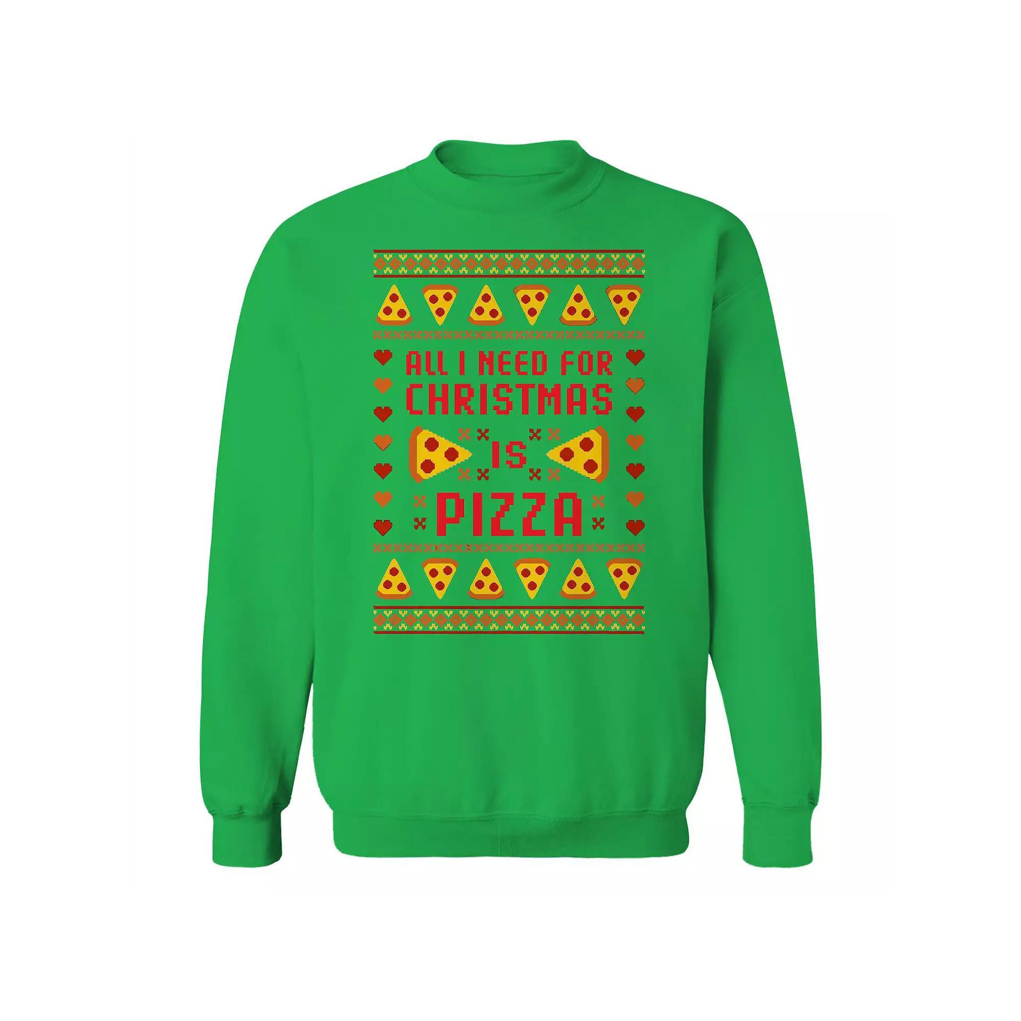 Men's Ugly Christmas Sweater Pizza Graphic Sweatshirt, Size: Small, Irish Green Product Image