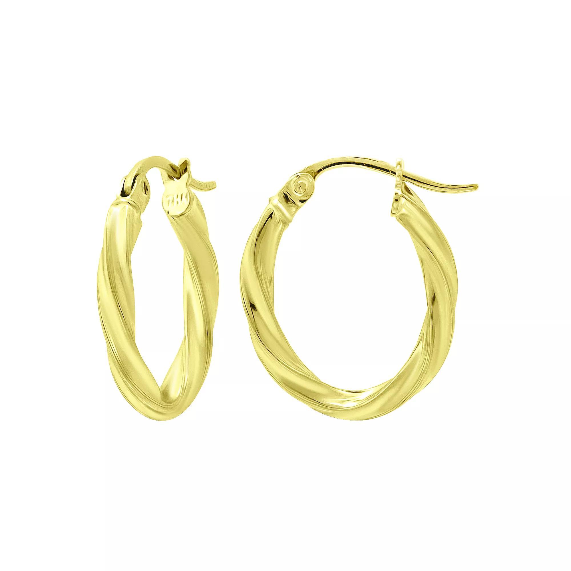 Aleure Precioso Sterling Silver Oval Twist Hoop Earrings, Women's, Size: 15 mm, Gold Tone Product Image