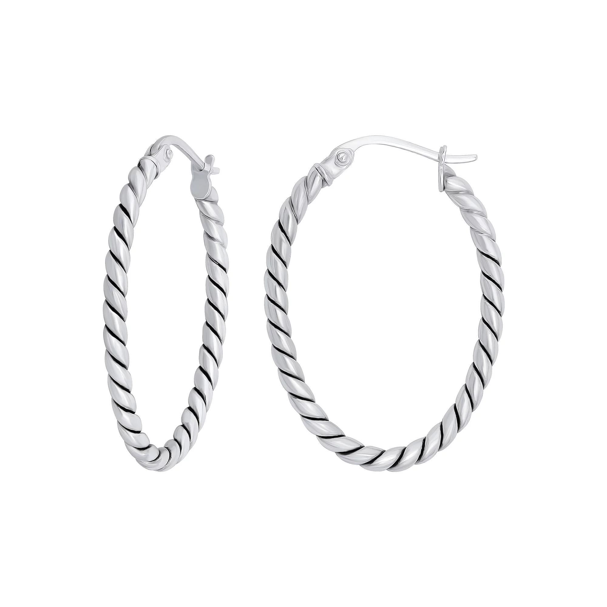 Aleure Precioso Sterling Silver Oval Twisted Click-Top Hoop Earrings, Women's, Size: 25MM Product Image